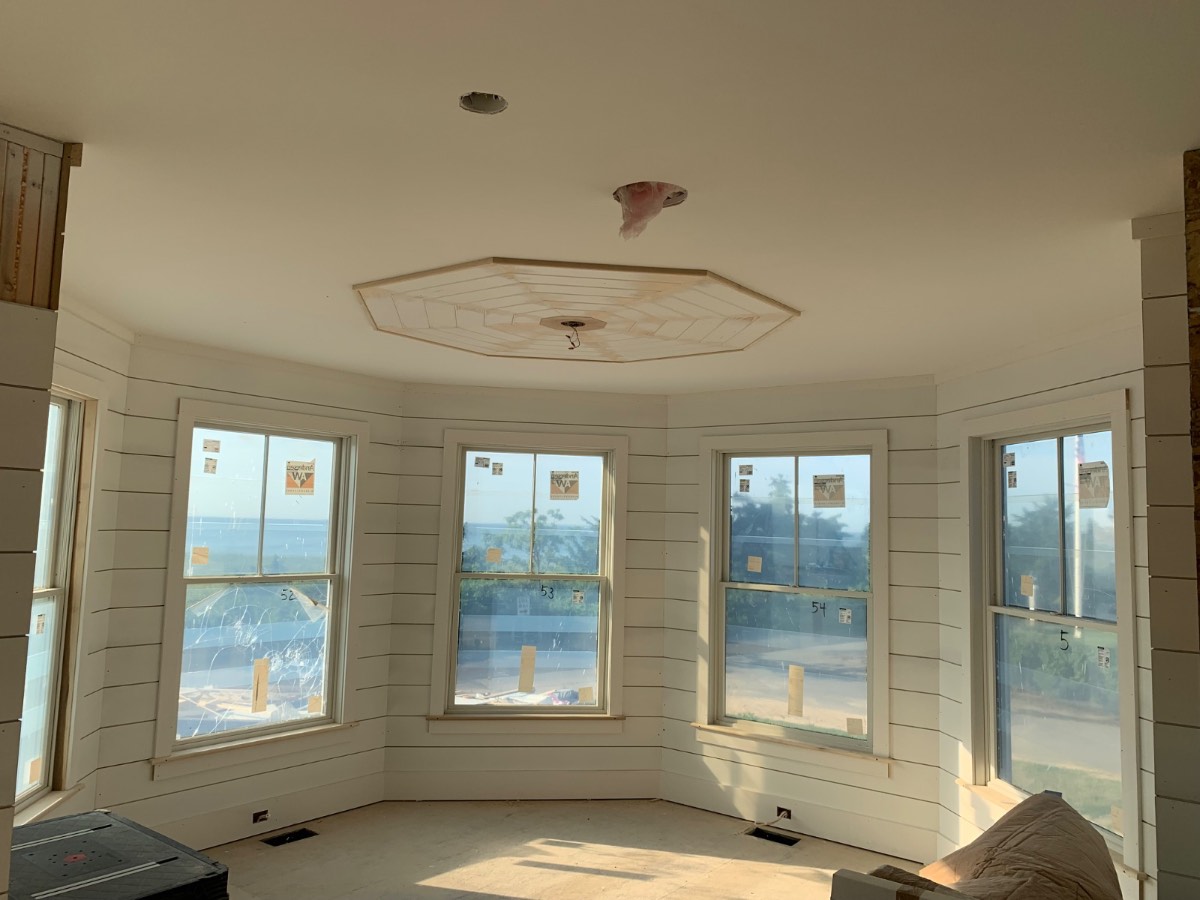 Custom octagonal coffered ceiling under construction