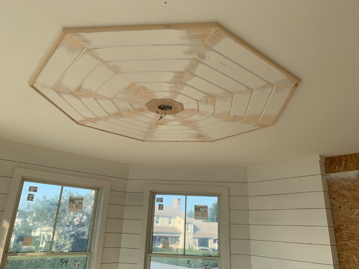 Custom octagonal ceiling framing under construction on Cape Cod
