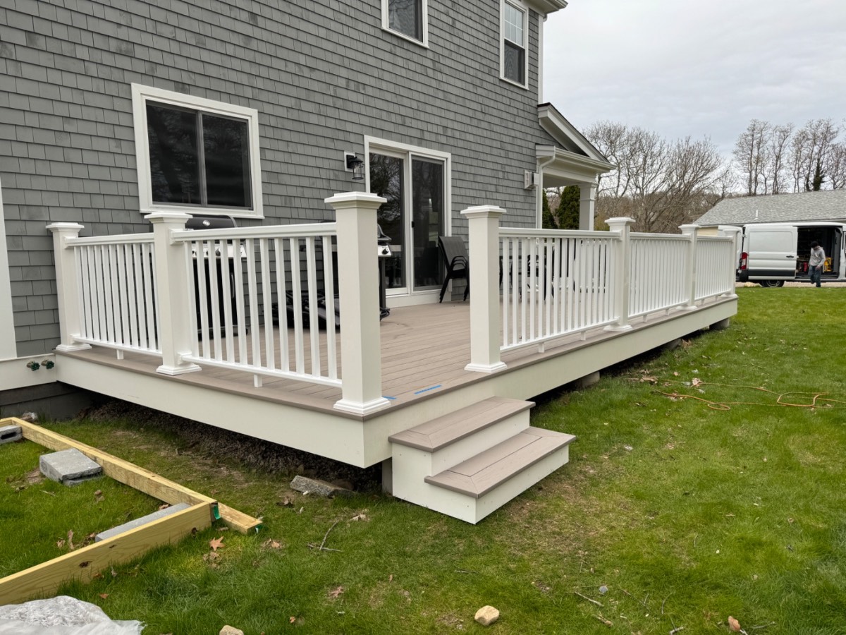 Custom deck with white railings, Cape Cod