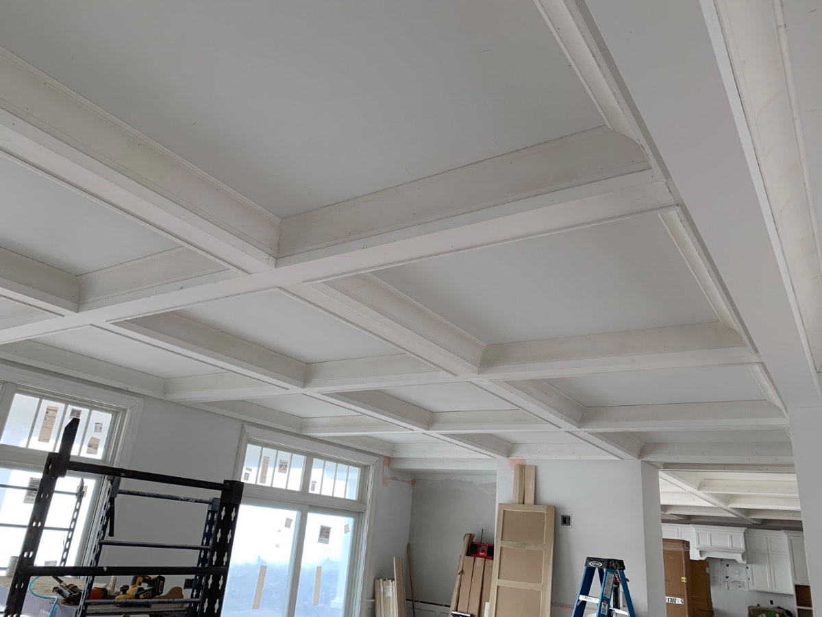 Custom white coffered ceiling