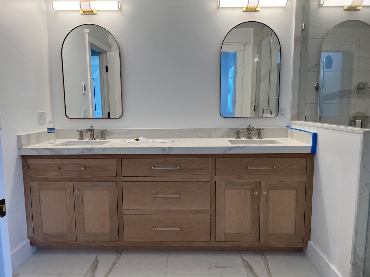 Custom white oak double bathroom vanity